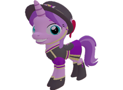 Size: 986x720 | Tagged: safe, artist:topsangtheman, character:amethyst star, character:sparkler, species:pony, species:unicorn, 3d, clothing, female, grin, hat, looking at you, simple background, smiling, solo, source filmmaker, transparent background, uniform
