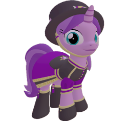 Size: 763x720 | Tagged: safe, artist:topsangtheman, character:amethyst star, character:sparkler, species:pony, species:unicorn, 3d, clothing, female, hat, looking at you, simple background, solo, source filmmaker, transparent background, uniform