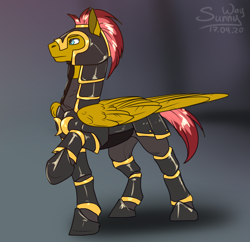 Size: 1034x1000 | Tagged: safe, artist:sunny way, patreon reward, oc, oc only, species:pegasus, species:pony, armor, armored pony, feather, guard, hemlet, hooves up, male, patreon, royal guard, serious, serious face, sketch, solo, stallion, wings