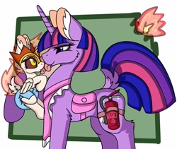 Size: 1024x864 | Tagged: safe, artist:cuddlelamb, character:daybreaker, character:princess celestia, character:twilight sparkle, species:alicorn, species:pony, apron, baby, baby pony, bag, blep, candy, clothing, cute, diabreaker, diaper, dock, drool, female, filly, fire extinguisher, foal, food, poofy diaper, saddle bag, tongue out, younger