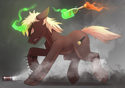 Size: 3508x2480 | Tagged: safe, artist:underpable, oc, oc only, species:pony, species:unicorn, male, molotov cocktail, solo, stallion
