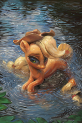 Size: 800x1200 | Tagged: safe, artist:assasinmonkey, character:applejack, species:seapony (g4), clothing, cowboy hat, female, hat, lily pad, pond, seaponified, seapony applejack, solo, species swap, stetson, water