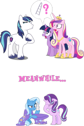 Size: 2519x3743 | Tagged: safe, artist:8-notes, artist:cheezedoodle96, artist:pink1ejack, artist:rustle-rose, artist:sketchmcreations, artist:tardifice, editor:slayerbvc, character:princess cadance, character:shining armor, character:starlight glimmer, character:trixie, character:twilight sparkle, character:twilight sparkle (alicorn), species:alicorn, species:earth pony, species:pony, species:unicorn, cape, clothing, confused, detachable horn, dialogue, earth pony shining armor, facehoof, female, floppy ears, hat, horn, magic trick, mare, modular, oops, open mouth, out of trixie's hat, pictogram, raised hoof, simple background, speech bubble, text, transparent background, trixie's cape, trixie's hat