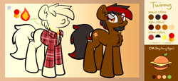Size: 3328x1536 | Tagged: safe, artist:kimjoman, oc, oc only, oc:twinny, beard, burger, clothing, facial hair, flannel, flannel shirt, food, jewelry, necklace, orange, reference sheet