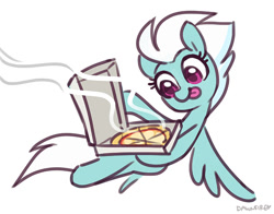 Size: 600x470 | Tagged: safe, artist:dawnfire, character:fleetfoot, species:pegasus, species:pony, cute, diafleetes, female, food, pizza, pizza box, simple background, solo, tongue out, white background