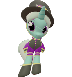 Size: 667x720 | Tagged: safe, artist:topsangtheman, species:pony, species:unicorn, 3d, clothing, cornetta, female, hat, looking at you, looking down at you, simple background, solo, source filmmaker, transparent background, uniform