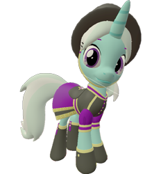 Size: 667x720 | Tagged: safe, artist:topsangtheman, species:pony, species:unicorn, 3d, aside glance, clothing, cornetta, female, hat, looking at you, looking sideways, simple background, solo, source filmmaker, transparent background, uniform