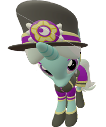 Size: 605x720 | Tagged: safe, artist:topsangtheman, species:pony, species:unicorn, 3d, clothing, cornetta, female, hat, looking at you, looking up at you, simple background, solo, source filmmaker, staring into your soul, transparent background, uniform