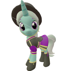 Size: 676x720 | Tagged: safe, artist:topsangtheman, species:pony, species:unicorn, 3d, clothing, cornetta, female, hat, looking at you, simple background, solo, source filmmaker, staring into your soul, transparent background, uniform