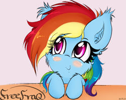 Size: 1715x1361 | Tagged: safe, artist:freefraq, character:rainbow dash, species:pegasus, species:pony, blushing, cheek fluff, cute, dashabetes, ear fluff, female, filly, filly rainbow dash, smiling, solo, weapons-grade cute, younger
