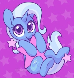 Size: 900x947 | Tagged: safe, artist:dawnfire, character:trixie, species:pony, species:unicorn, cute, diatrixes, female, looking at you, mare, purple background, simple background, solo, stars, tangible heavenly object