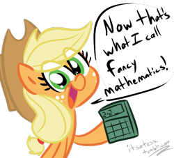 Size: 770x700 | Tagged: safe, artist:tess, character:applejack, species:earth pony, species:pony, calculator, fancy mathematics, female, math, simple background, solo, transparent background