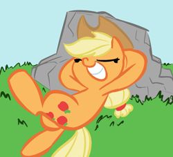 Size: 1100x1000 | Tagged: safe, artist:elslowmo, artist:tess, character:applejack, female, grass, relaxing, rock, solo