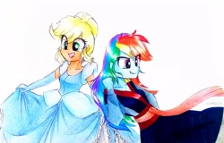 Size: 3620x2322 | Tagged: safe, artist:liaaqila, character:applejack, character:rainbow dash, my little pony:equestria girls, cinderella, clothing, commission, cosplay, costume, cute, dashabetes, disney, disney princess, dress, evening gloves, gloves, gown, jackabetes, long gloves, mulan