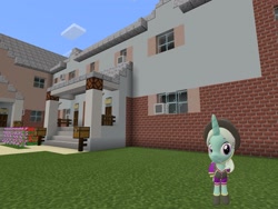 Size: 2048x1536 | Tagged: safe, artist:topsangtheman, species:pony, species:unicorn, 3d, clothing, cornetta, female, hat, house, looking at you, minecraft, photoshopped into minecraft, solo, source filmmaker, uniform