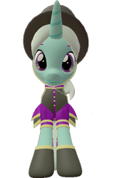 Size: 462x720 | Tagged: safe, artist:topsangtheman, species:pony, species:unicorn, 3d, clothing, cornetta, female, hat, looking at you, looking down at you, simple background, solo, source filmmaker, transparent background, uniform