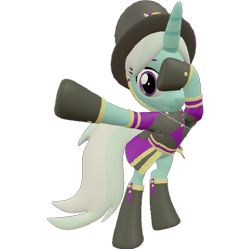 Size: 723x720 | Tagged: safe, artist:topsangtheman, species:pony, species:unicorn, 3d, clothing, cornetta, dab, female, hat, looking at you, simple background, solo, source filmmaker, transparent background, uniform