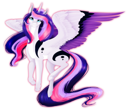 Size: 2626x2278 | Tagged: safe, artist:oneiria-fylakas, oc, oc only, oc:askey, parent:princess luna, parent:twilight sparkle, parents:twiluna, species:alicorn, species:pony, alicorn oc, colored wings, female, horn, looking at you, magical lesbian spawn, mare, multicolored wings, offspring, outline, paws, simple background, solo, transparent background, wings