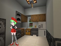 Size: 2048x1536 | Tagged: safe, artist:punzil504, artist:topsangtheman, character:drama letter, character:watermelody, my little pony:equestria girls, female, house, interior, kitchen, looking at you, minecraft, photoshopped into minecraft, solo