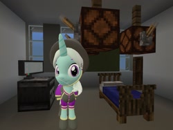 Size: 2048x1536 | Tagged: safe, artist:topsangtheman, species:pony, species:unicorn, 3d, clothing, cornetta, female, hat, hospital, looking at you, minecraft, operating room, photoshopped into minecraft, solo, source filmmaker, uniform