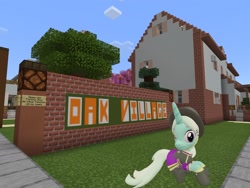 Size: 2048x1536 | Tagged: safe, artist:topsangtheman, species:pony, species:unicorn, 3d, clothing, cornetta, female, hat, house, looking at you, minecraft, photoshopped into minecraft, sign, solo, source filmmaker, uniform