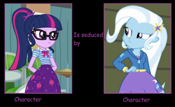 Size: 1115x683 | Tagged: safe, artist:themexicanpunisher, character:trixie, character:twilight sparkle, character:twilight sparkle (scitwi), species:eqg human, ship:twixie, my little pony:equestria girls, female, lesbian, meme, sci-twixie, shipping