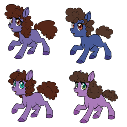Size: 750x750 | Tagged: safe, artist:jitterbugjive, oc, oc only, species:earth pony, species:pony, colored hooves, colt, curly mane, curly tail, female, filly, foal, happy, magical gay spawn, male, offspring, open mouth, simple background, white background