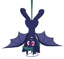 Size: 2332x2159 | Tagged: safe, artist:moonatik, oc, oc only, oc:marcus bat, species:bat pony, species:pony, art trade, bat pony oc, bat wings, collar, featureless crotch, hanging, hanging by tail, hanging upside down, looking at you, male, simple background, solo, spread wings, stallion, transparent background, wings