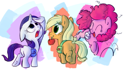 Size: 1169x663 | Tagged: safe, artist:php27, artist:rustydooks, character:applejack, character:pinkie pie, character:rarity, apple, filly, foal