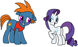 Size: 1034x627 | Tagged: safe, artist:didgereethebrony, base used, character:rarity, oc, oc:firestorm, species:earth pony, species:pony, species:unicorn, blushing, cutie mark, flirting, simple background, trace, transparent background