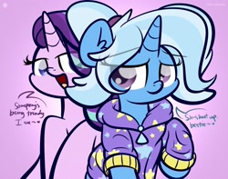 Size: 3250x2560 | Tagged: safe, artist:kimjoman, character:starlight glimmer, character:trixie, species:pony, species:unicorn, alternate hairstyle, babysitter trixie, clothing, gameloft interpretation, hoodie