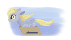 Size: 1938x1095 | Tagged: safe, artist:dusthiel, character:derpy hooves, species:pegasus, species:pony, newbie artist training grounds, atg 2020, box, cardboard box, cute, dawwww, derpabetes, female, mare, pony in a box, profile, sliding, solo
