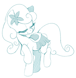 Size: 2481x2549 | Tagged: safe, artist:jessy, character:serena, species:pony, background pony, clothing, female, flower, flower in hair, mare, monochrome, saddle, skirt, solo, tack