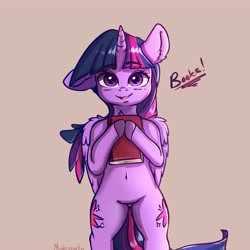 Size: 4000x4000 | Tagged: safe, artist:miokomata, character:twilight sparkle, character:twilight sparkle (alicorn), species:alicorn, species:pony, absurd resolution, belly button, blushing, book, bookhorse, both cutie marks, chest fluff, colored hooves, cute, dialogue, ear down, featureless crotch, female, floppy ears, human shoulders, looking at you, mare, open mouth, semi-anthro, signature, simple background, solo, that pony sure does love books, twiabetes