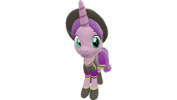 Size: 1280x720 | Tagged: safe, artist:topsangtheman, character:amethyst star, character:sparkler, species:pony, species:unicorn, 3d, clothing, female, hat, looking at you, simple background, solo, source filmmaker, transparent background, uniform