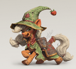 Size: 1200x1100 | Tagged: safe, artist:assasinmonkey, character:applejack, species:earth pony, species:pony, clothing, cute, digital art, female, final fantasy, freckles, geomancer, hat, jackabetes, mare, mud, open mouth, signature, simple background, solo, white background, wizard hat