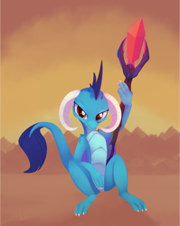 Size: 1711x2150 | Tagged: safe, artist:dusthiel, character:princess ember, species:dragon, newbie artist training grounds, atg 2020, bloodstone scepter, cute, dragon lord ember, dragoness, emberbetes, female, sitting, solo