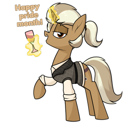 Size: 1279x1279 | Tagged: safe, artist:moonatik, oc, oc only, oc:pinot gris, species:pony, species:unicorn, clothing, commission, glass, male, ponytail, pride month, shirt, simple background, solo, stallion, transparent background, vest, wine glass