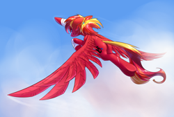 Size: 1748x1181 | Tagged: safe, artist:underpable, oc, oc only, oc:fire strike, species:pegasus, species:pony, bandage, flying, pegasus oc, sky, solo, wings