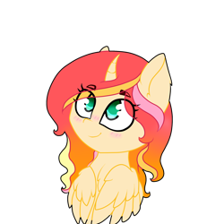 Size: 2000x2000 | Tagged: safe, artist:lazuli, oc, oc only, species:alicorn, species:pony, alicorn oc, eye clipping through hair, horn, looking up, simple background, smiling, solo, transparent background, wings