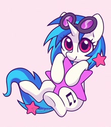 Size: 1000x1142 | Tagged: safe, artist:dawnfire, character:dj pon-3, character:vinyl scratch, species:pony, species:unicorn, cute, female, looking at you, mare, pink background, simple background, solo, stars, vinylbetes