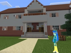 Size: 2048x1536 | Tagged: safe, artist:topsangtheman, character:blueberry cake, my little pony:equestria girls, blueberry cake, female, house, looking at you, minecraft, photoshopped into minecraft, solo, traditional art