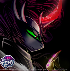 Size: 780x800 | Tagged: safe, artist:underpable, edit, gameloft, character:king sombra, species:pony, species:unicorn, bust, curved horn, horn, jewelry, male, my little pony game, regalia, solo, stallion, tiara