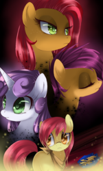 Size: 600x1000 | Tagged: dead source, safe, artist:loyaldis, character:apple bloom, character:babs seed, character:scootaloo, character:sweetie belle, species:earth pony, species:pegasus, species:pony, species:unicorn, action poster, cutie mark crusaders, eyes closed, female, mare, older