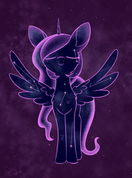 Size: 993x1338 | Tagged: safe, artist:dusthiel, character:tantabus, species:pony, newbie artist training grounds, abstract background, atg 2020, constellation, eyes closed, smiling, solo, spread wings, wings