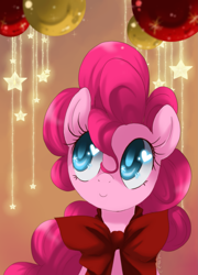 Size: 1311x1819 | Tagged: dead source, safe, artist:loyaldis, part of a set, character:pinkie pie, bow, bust, cute, diapinkes, female, heart, heart eyes, looking up, portrait, smiling, solo, wingding eyes
