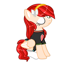 Size: 1200x1040 | Tagged: safe, artist:lazuli, oc, oc only, species:pegasus, species:pony, bow, clothing, eyes closed, hair bow, headband, pegasus oc, simple background, socks, solo, transparent background, wings