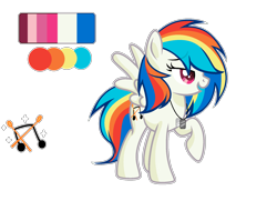 Size: 1844x1400 | Tagged: safe, artist:lazuli, character:dj pon-3, character:rainbow dash, character:vinyl scratch, oc, oc:windy heart, species:pegasus, species:pony, eyelashes, female, fusion, jewelry, mare, music notes, necklace, open mouth, raised hoof, red eyes, reference sheet, simple background, smiling, solo, transparent background