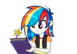 Size: 1020x720 | Tagged: safe, artist:lazuli, oc, oc only, oc:windy heart, my little pony:equestria girls, book, clothing, equestria girls-ified, eye clipping through hair, female, grin, simple background, smiling, solo, transparent background, vest