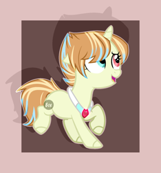 Size: 1500x1600 | Tagged: safe, artist:lazuli, oc, oc only, species:pony, species:unicorn, abstract background, colored hooves, female, filly, heterochromia, horn, jewelry, necklace, smiling, solo, unicorn oc